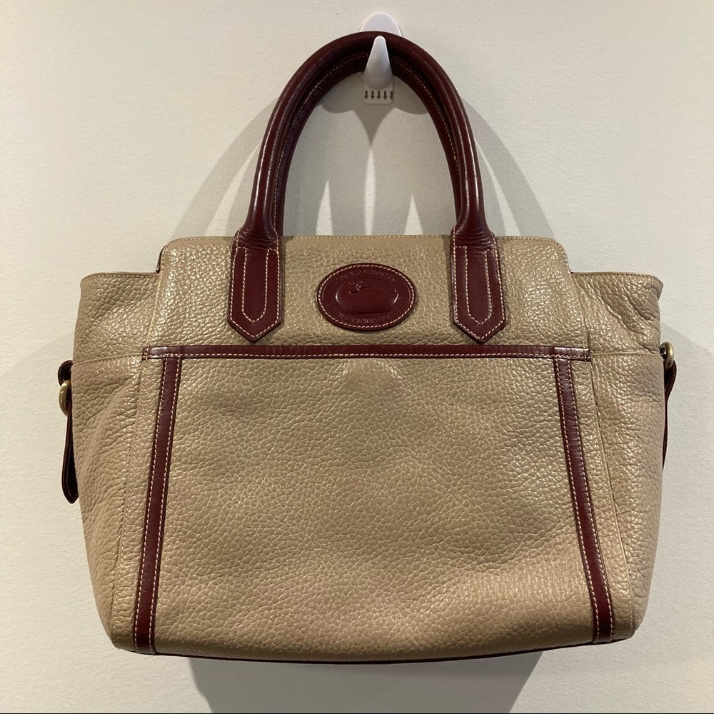 DOONEY & BOURKE All-Weather Leather Tan and Maroon Medium Sized Satchel
